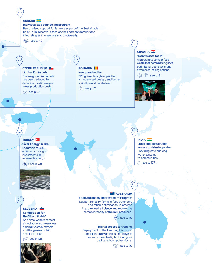 Illustrating Lactalis' 2025 CSR highlights in the form of a world map